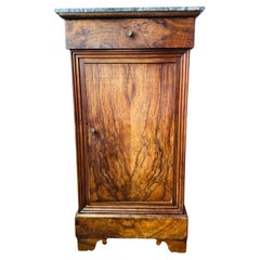 Antique 19th Century Louis Philippe Bedside Table in Burl Wood with Marble Top