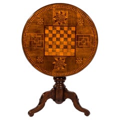 Antique 19th Century Louis Philippe Style Italian Marquetry Chess Gueridon Table