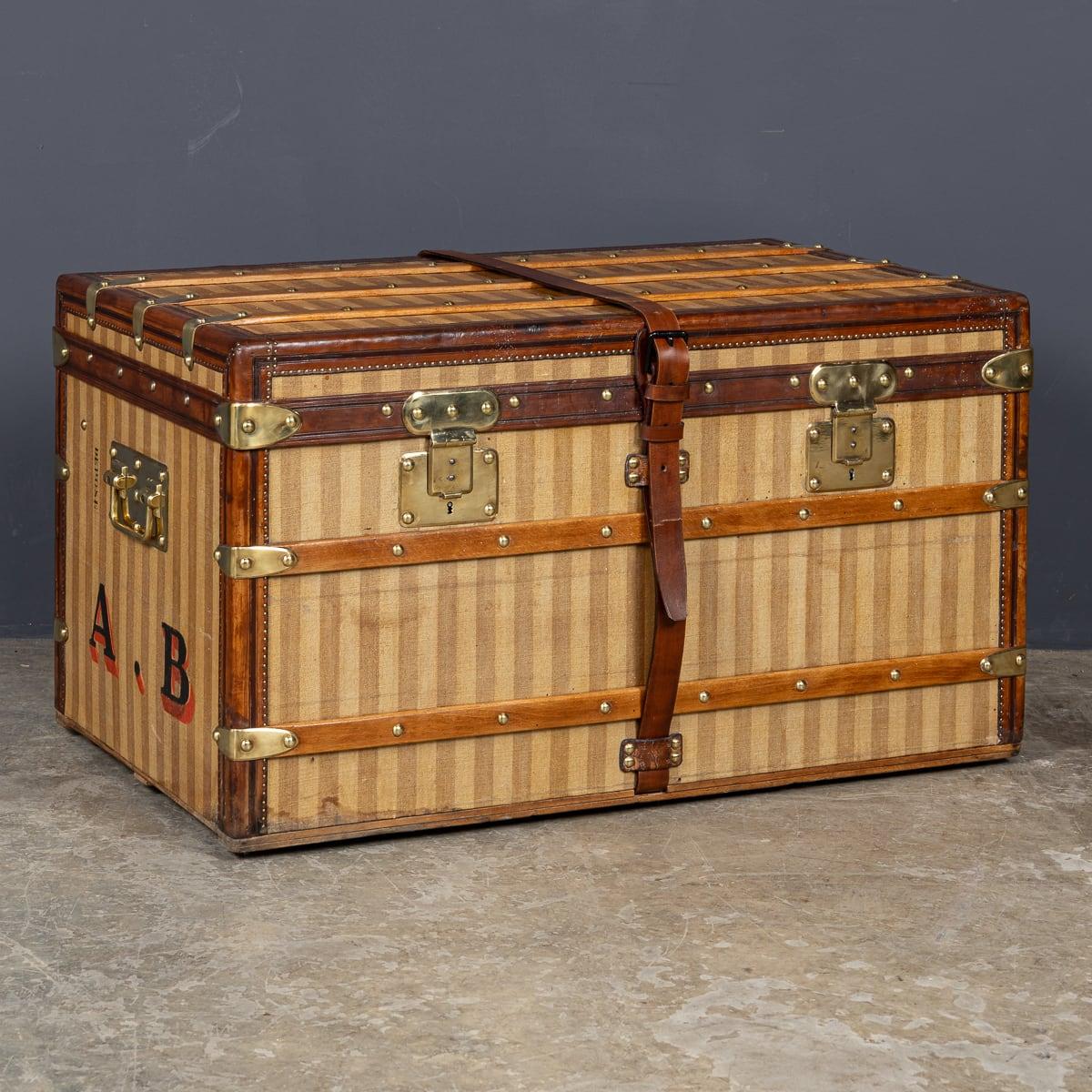 Antique 19th Century Louis Vuitton ladies trunk in striped canvas. This example dates to around 1872. With its lozine trim, brass studs and lock and signature striped canvas, before the monogram 