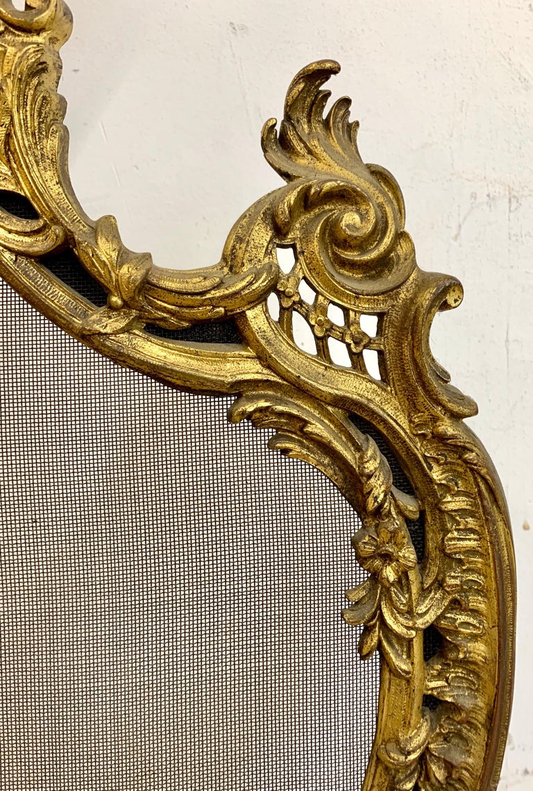 Antique 19th Century Louis XV Brass Fireplace Screen with Cherub For