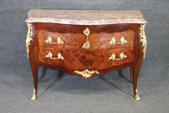 Antique 19th Century Louis XV Rococo Style Marble Top Inlaid Commode