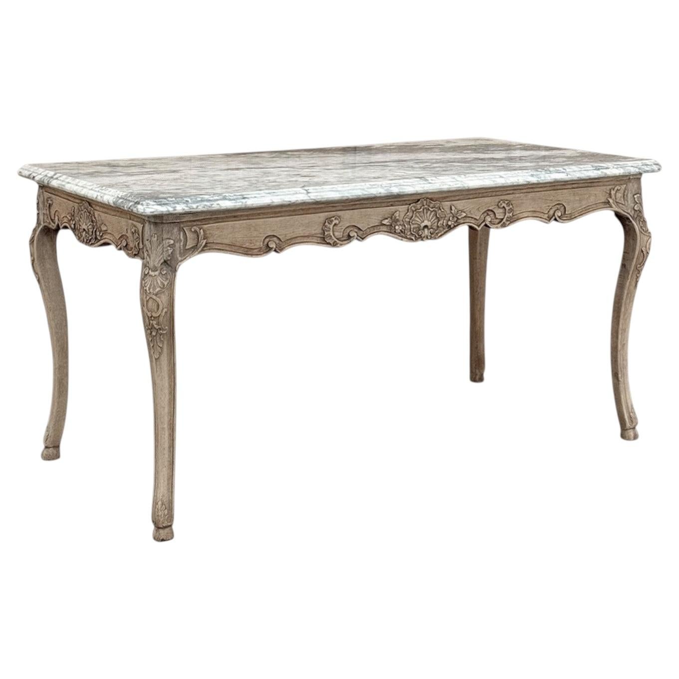 Antique 19th Century Louis XV Stripped Table with Marble Top