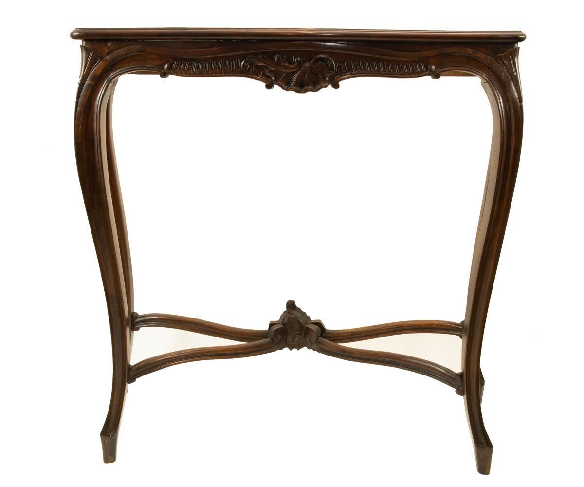 French Antique 19th Century Louis XV Style Carved Walnut Onyx Top Console and Mirror For Sale