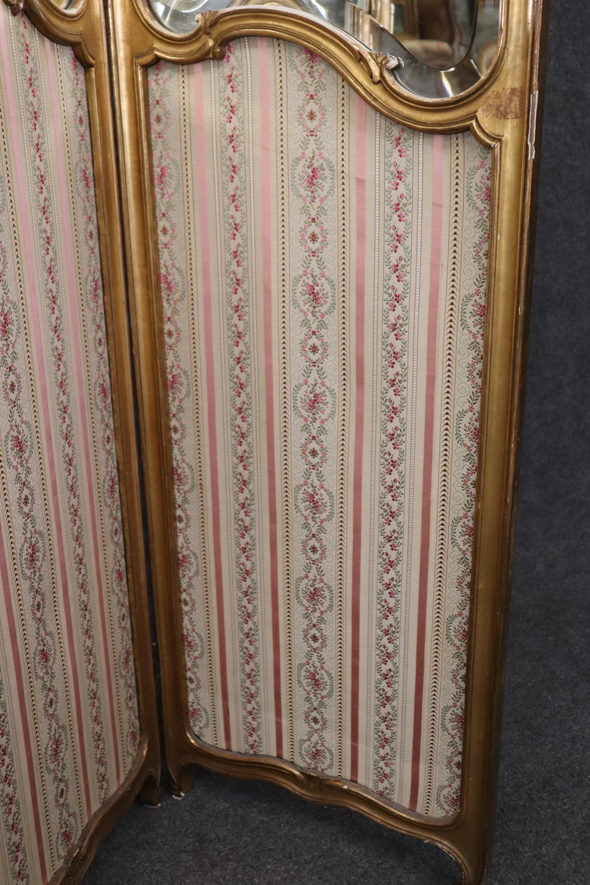 Antique 19th Century Louis XV Style Rococo 3 Panel Screen Room Divider In Good Condition In Swedesboro, NJ