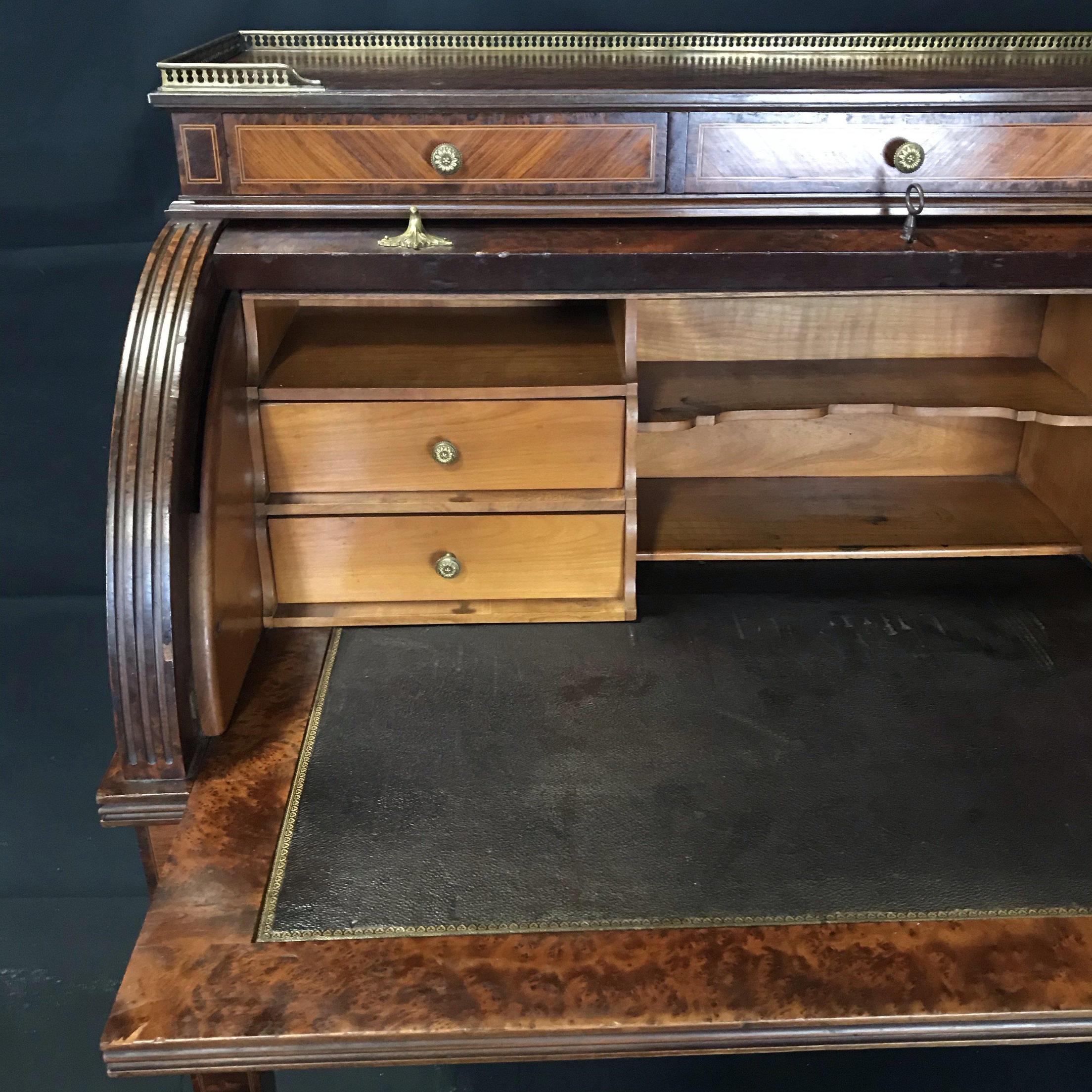 French Antique 19th Century Louis XVI Cylinder Bureau Rolltop Desk