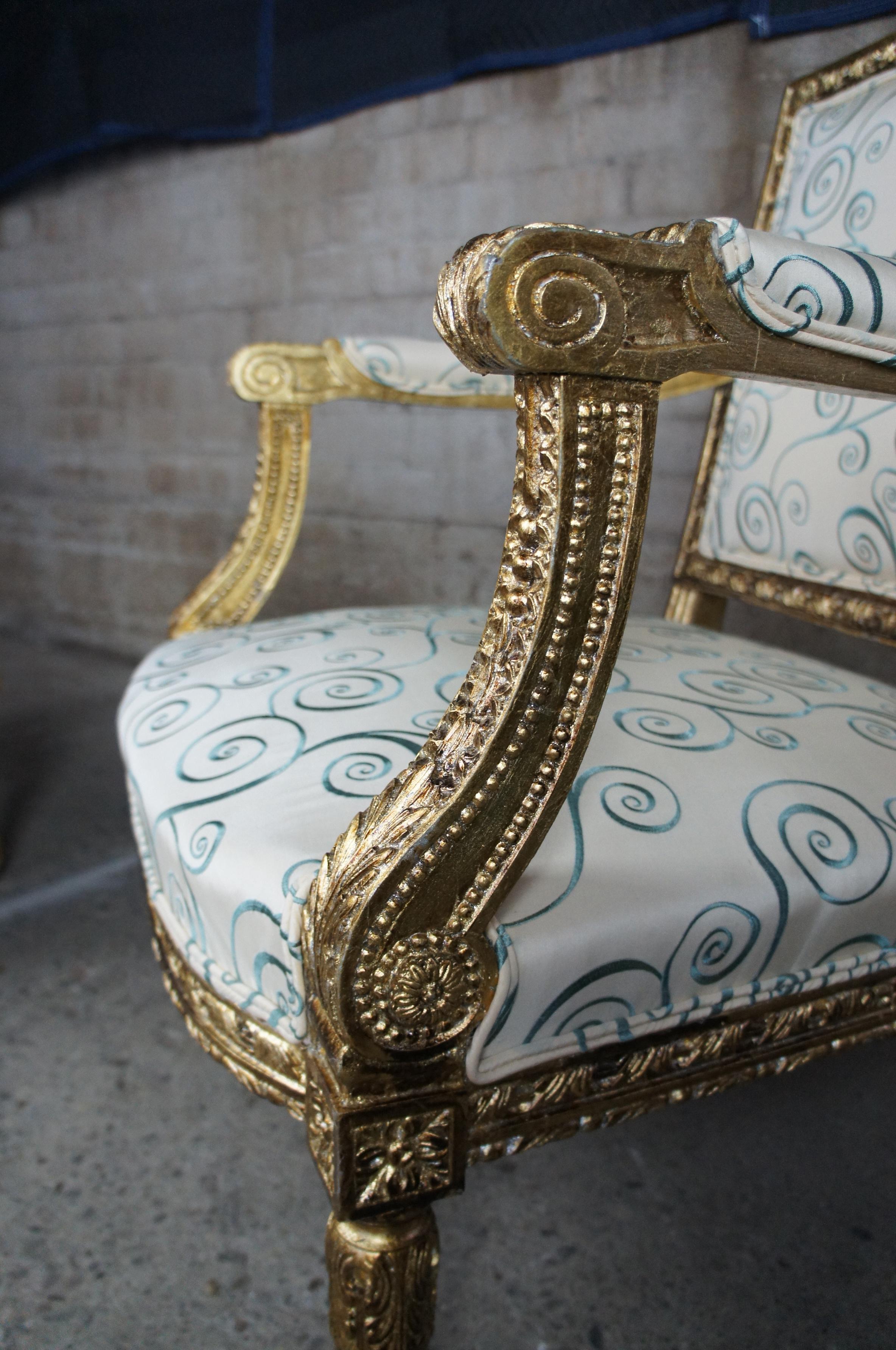 Antique 19th Century Louis XVI Fauteuil Armchairs Neoclassical French Accent For Sale 3