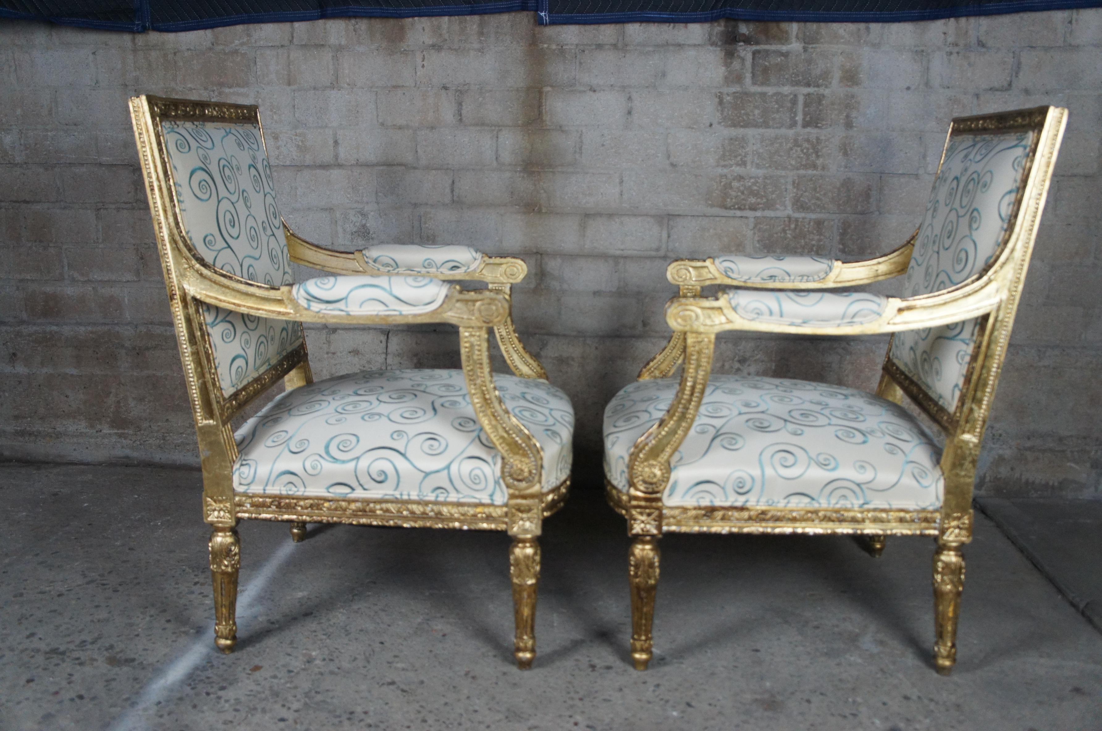 Antique 19th Century Louis XVI Fauteuil Armchairs Neoclassical French Accent For Sale 6