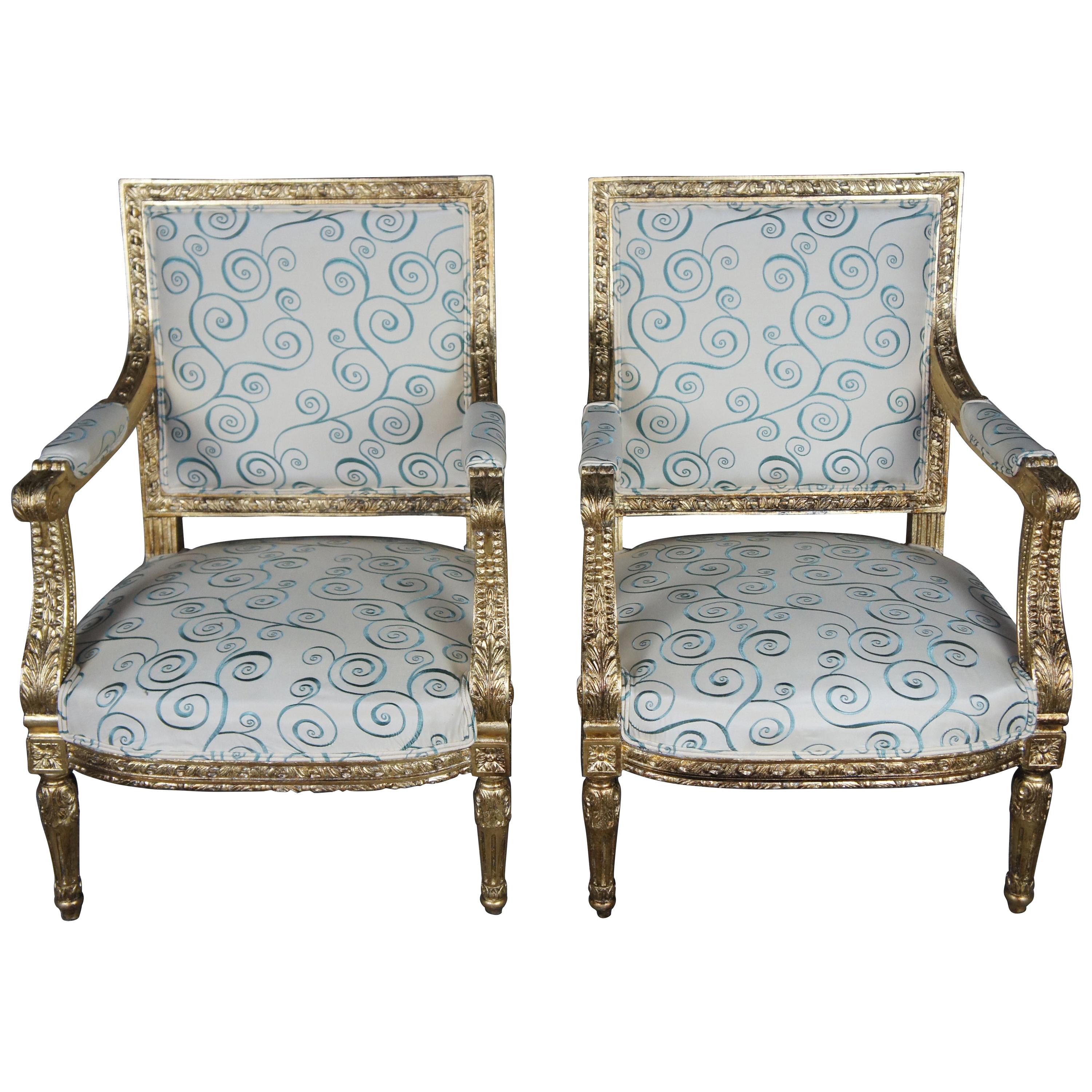 Antique 19th Century Louis XVI Fauteuil Armchairs Neoclassical French Accent