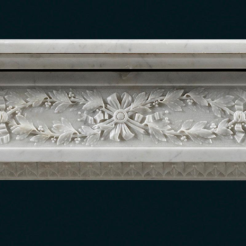 Carved Antique 19th Century Louis XVI fireplace Mantel with Column Jambs