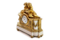 Antique 19th Century Louis XVI French Gilded Bronze and Marble Mantel Clock
