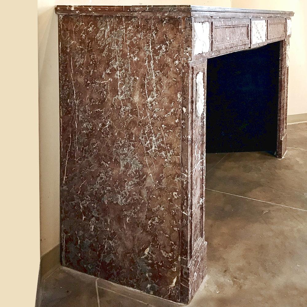 Antique 19th Century Louis XVI French Rouge and Carrara Marble Fireplace Mantel For Sale 4