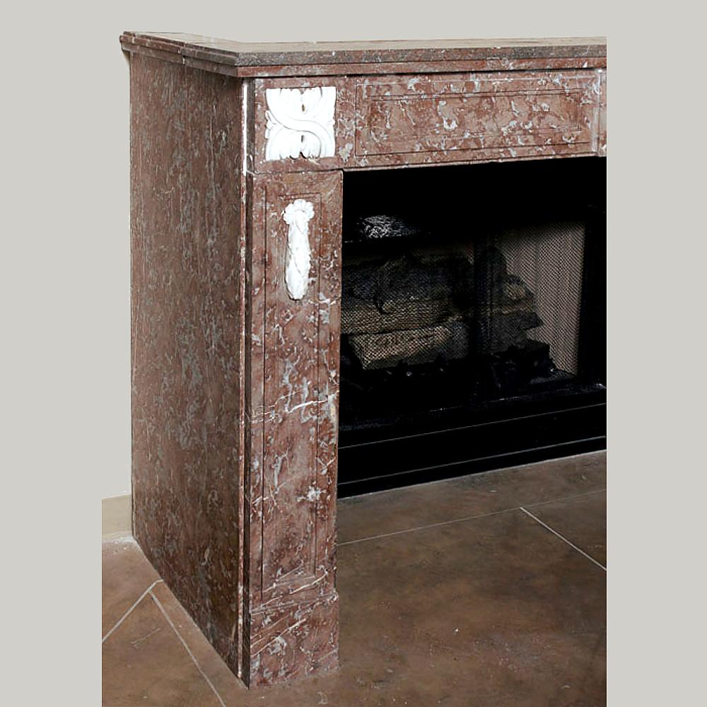 Antique 19th Century Louis XVI French Rouge and Carrara Marble Fireplace Mantel For Sale 6