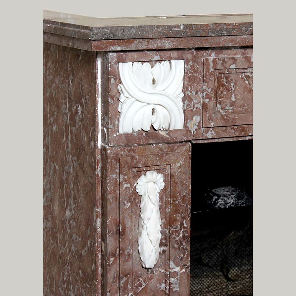 Antique 19th Century Louis XVI French Rouge and Carrara Marble Fireplace Mantel For Sale 7