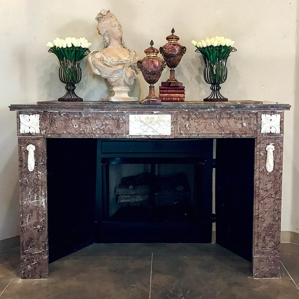 Antique 19th Century Louis XVI French Rouge and Carrara Marble Fireplace Mantel In Good Condition For Sale In Dallas, TX