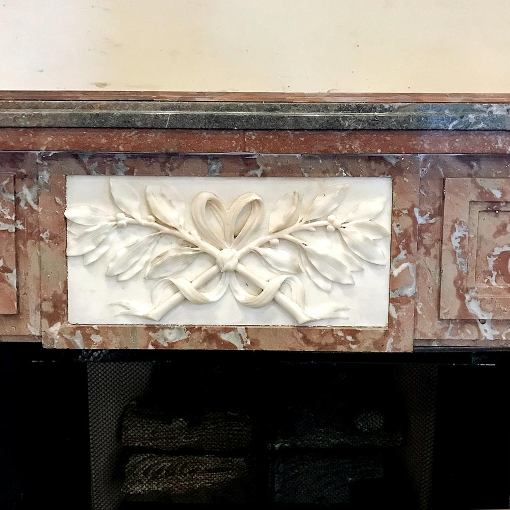 Antique 19th Century Louis XVI French Rouge and Carrara Marble Fireplace Mantel For Sale 1