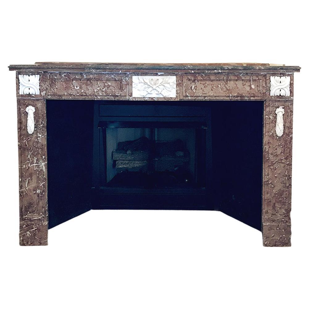 Antique 19th Century Louis XVI French Rouge and Carrara Marble Fireplace Mantel For Sale