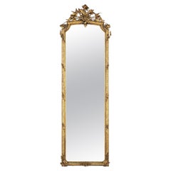 Antique Mirror francese del XIX secolo Luigi XVI, dorato a foglia d'oro e con cimiero