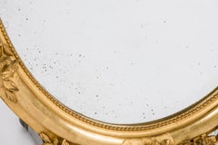 Antique 19th Century Louis XVI Gold Leaf Gilt Oval Mirror with Facetted Glass