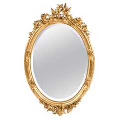 Antique 19th Century Louis XVI Gold Leaf Gilt Oval Mirror with Facetted Glass
