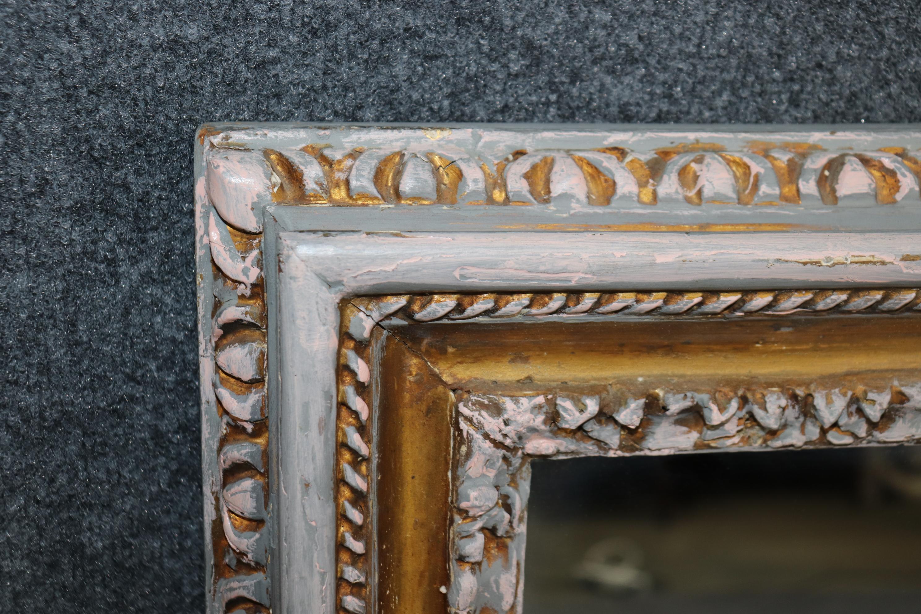 Unknown Antique 19th Century Louis XVI Style Distressed Silver & Gilt Wall Mirror For Sale