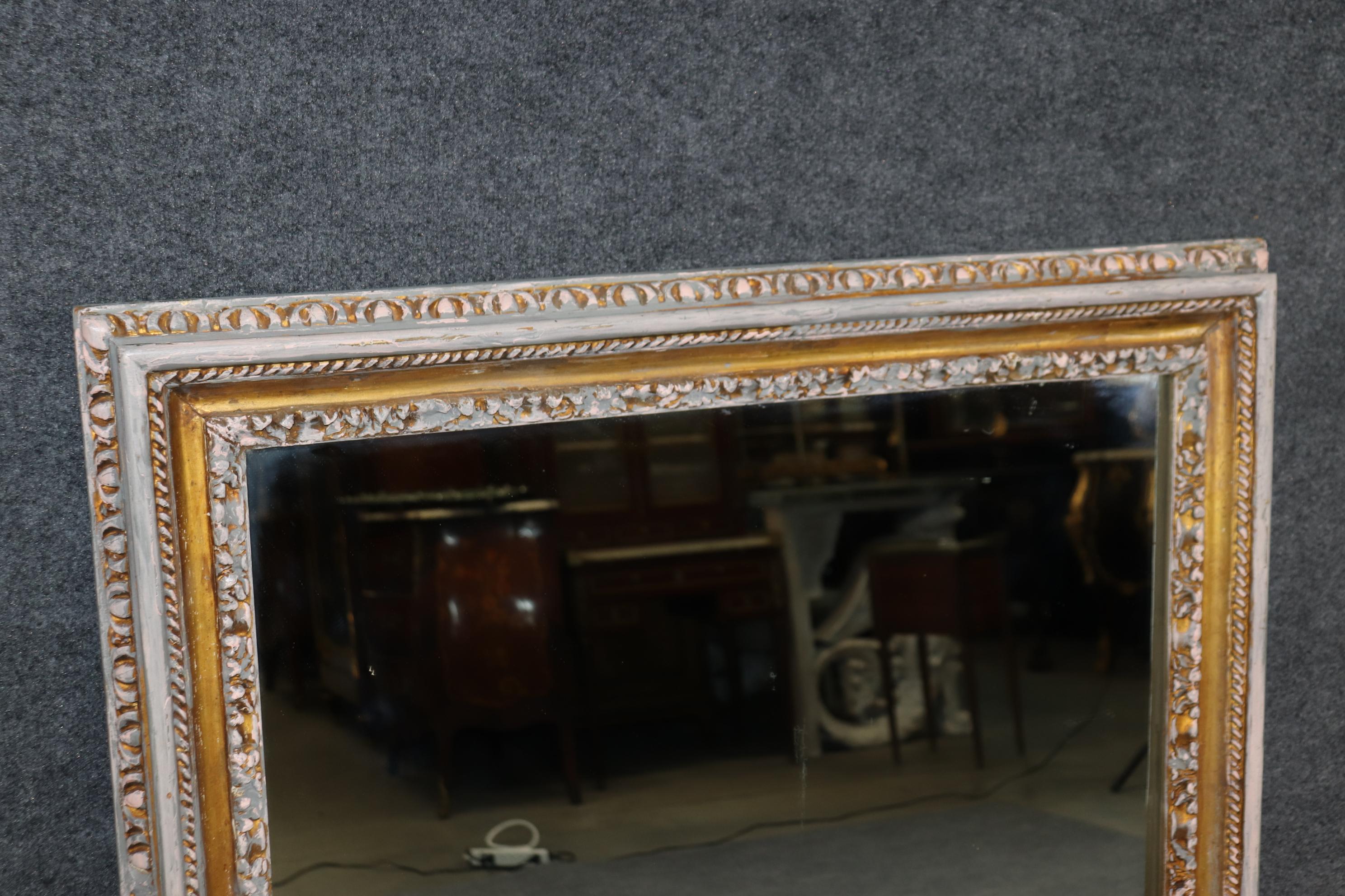 20th Century Antique 19th Century Louis XVI Style Distressed Silver & Gilt Wall Mirror For Sale