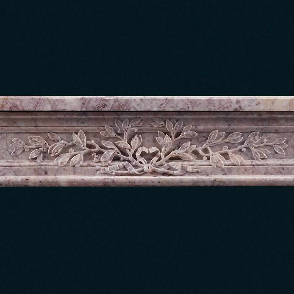 Carved Antique 19th Century Louis XVI Style Rosso Antico Marble Fireplace