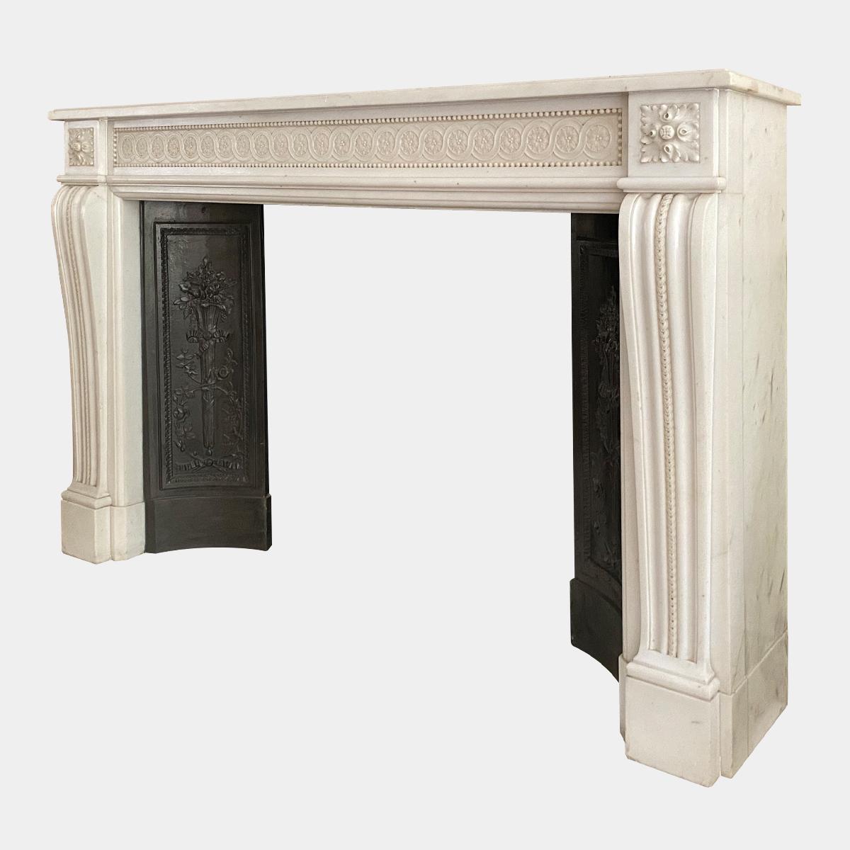 French Antique 19th Century Louis XVI Style Statuary Marble Fireplace Mantel