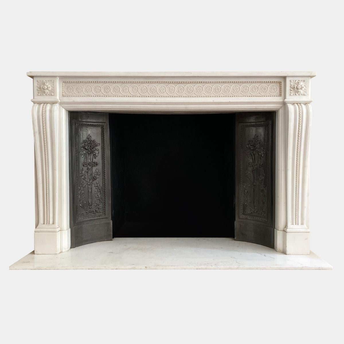 Antique 19th Century Louis XVI Style Statuary Marble Fireplace Mantel 1