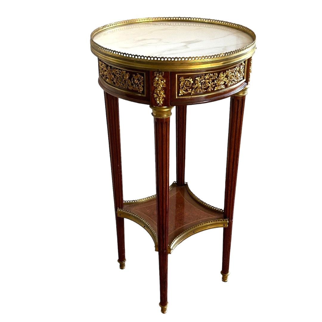 French Antique 19th Century Louis XVI Style Wood/Marble Circular Side Table For Sale