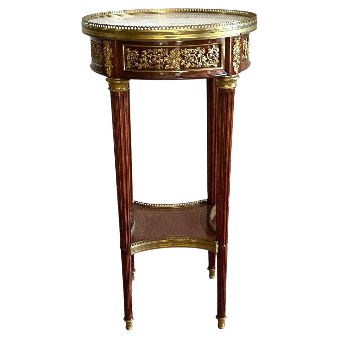 Antique 19th Century Louis XVI Style Wood/Marble Circular Side Table For Sale