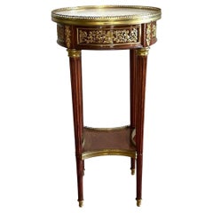 Antique 19th Century Louis XVI Style Wood/Marble Circular Side Table