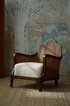 Antique 19th Century Lounge Chair in Rattan, Bouclé & Beech, British Colonial