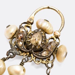 Antique 19th Century Maghreb Diamond Pearl Earrings