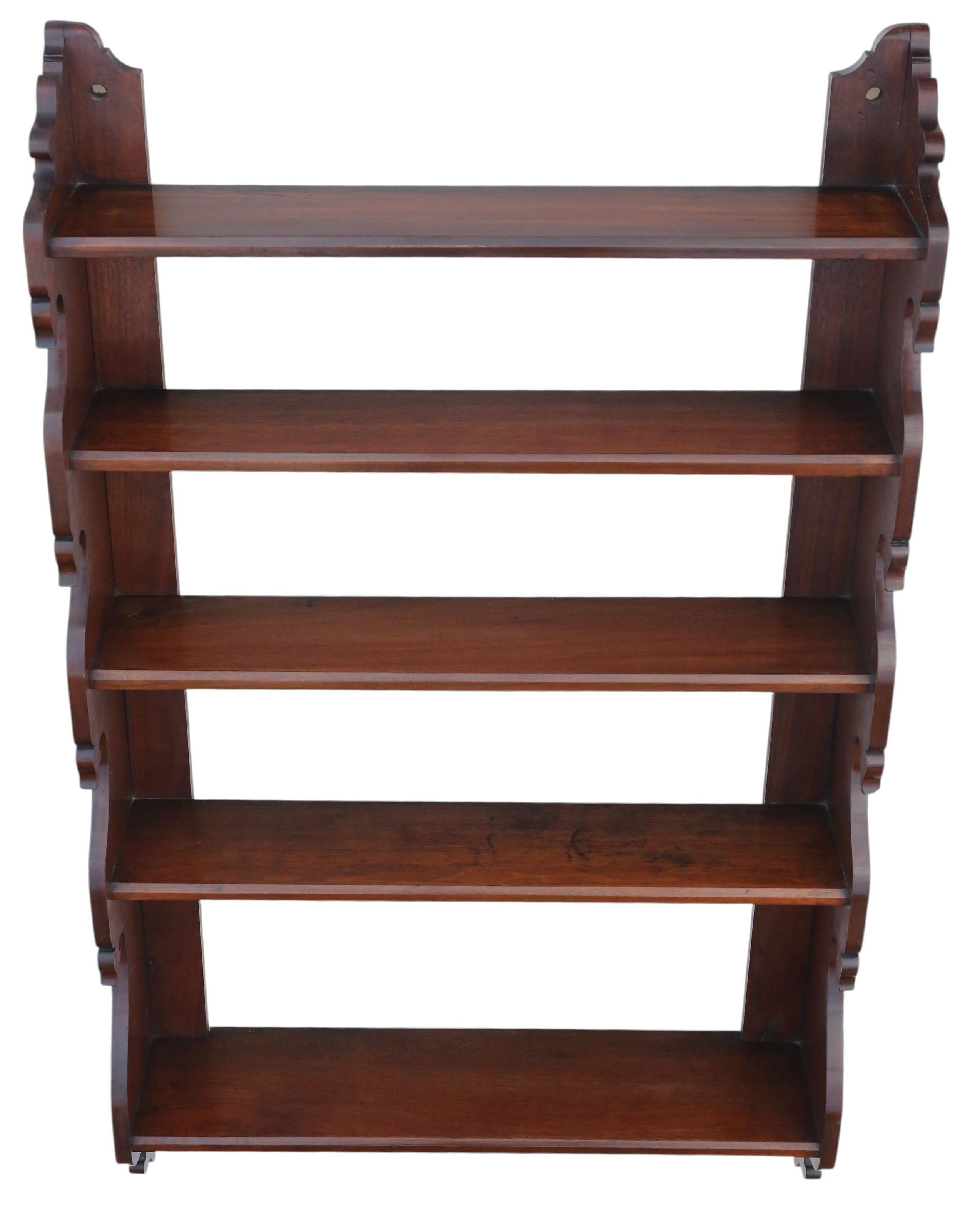 Britannico Antique 19th Century Mahogany Bookcase / Display Wall Shelves – Fine Quality in vendita