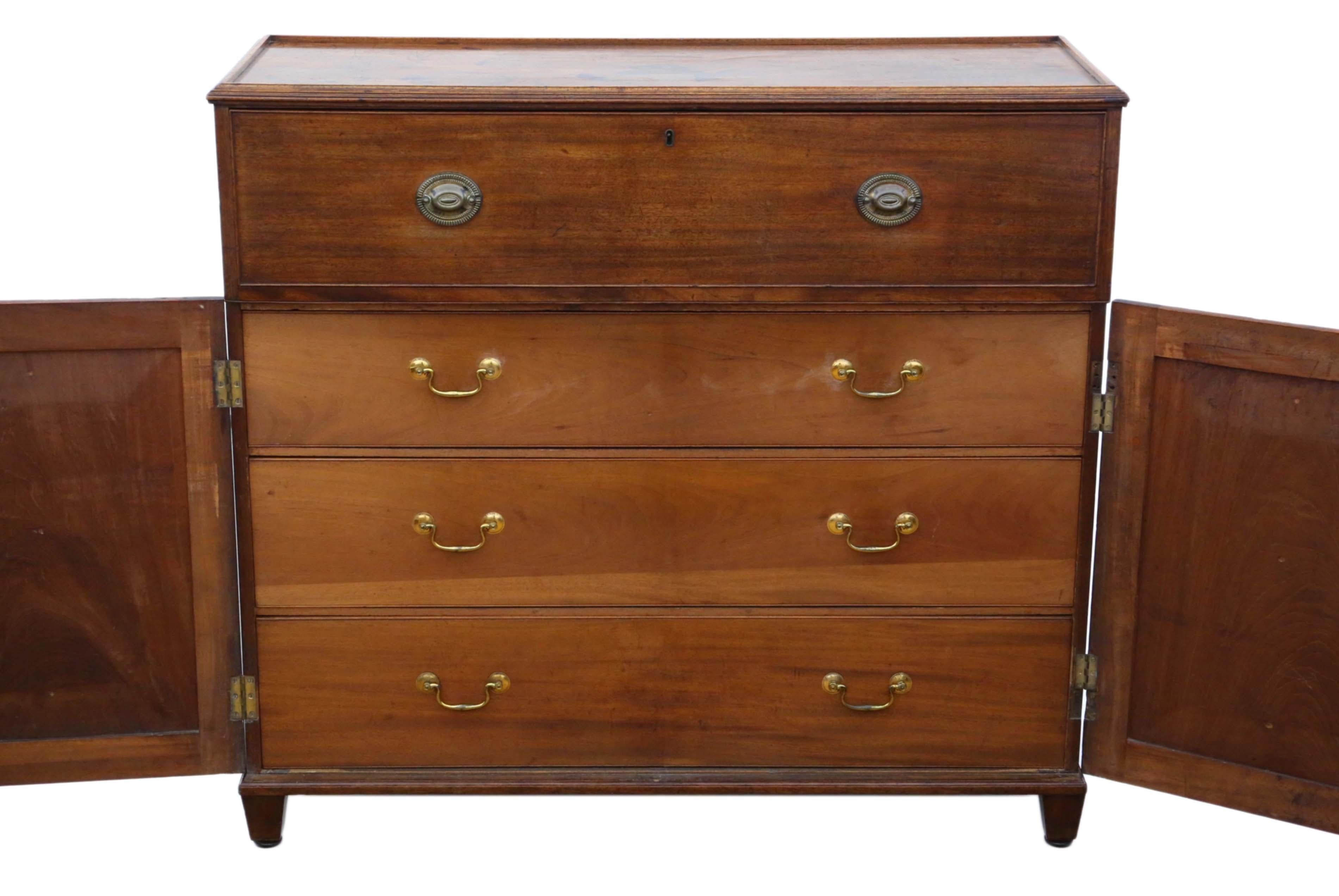 Antique 19th Century Mahogany Campaign Chest of Drawers In Good Condition For Sale In Wisbech, Cambridgeshire