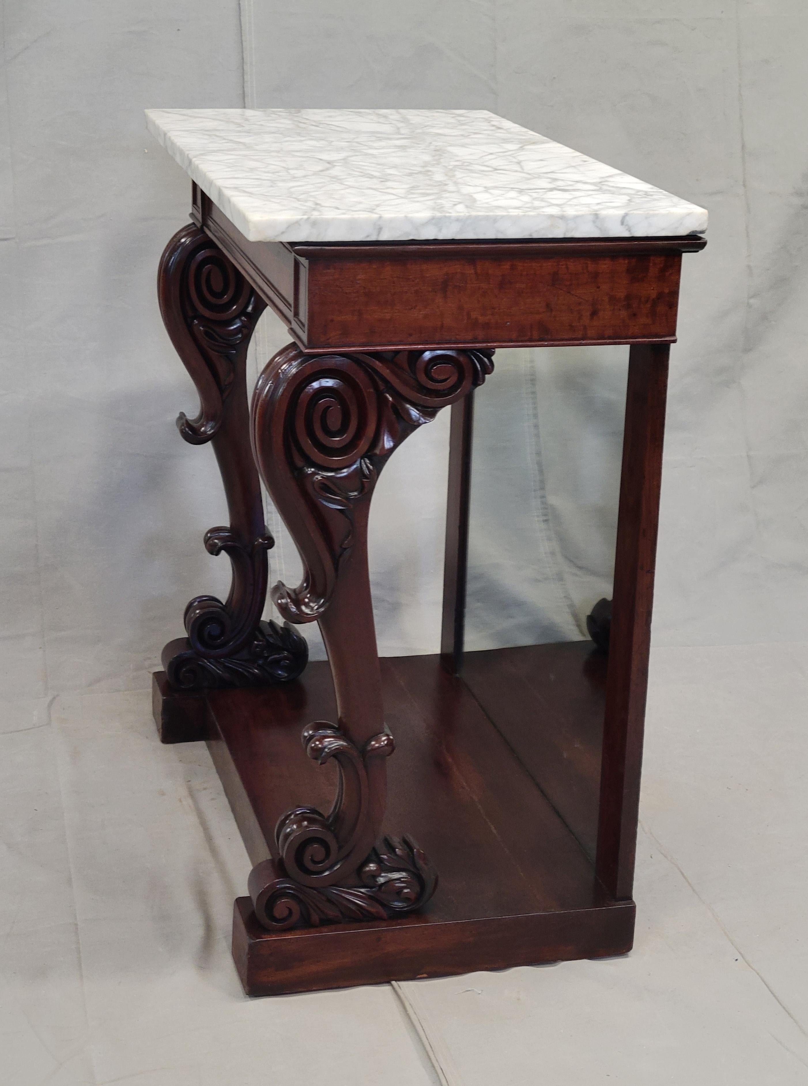 Antique 19th Century Mahogany Console Table With Carrara Marble Top For Sale 4