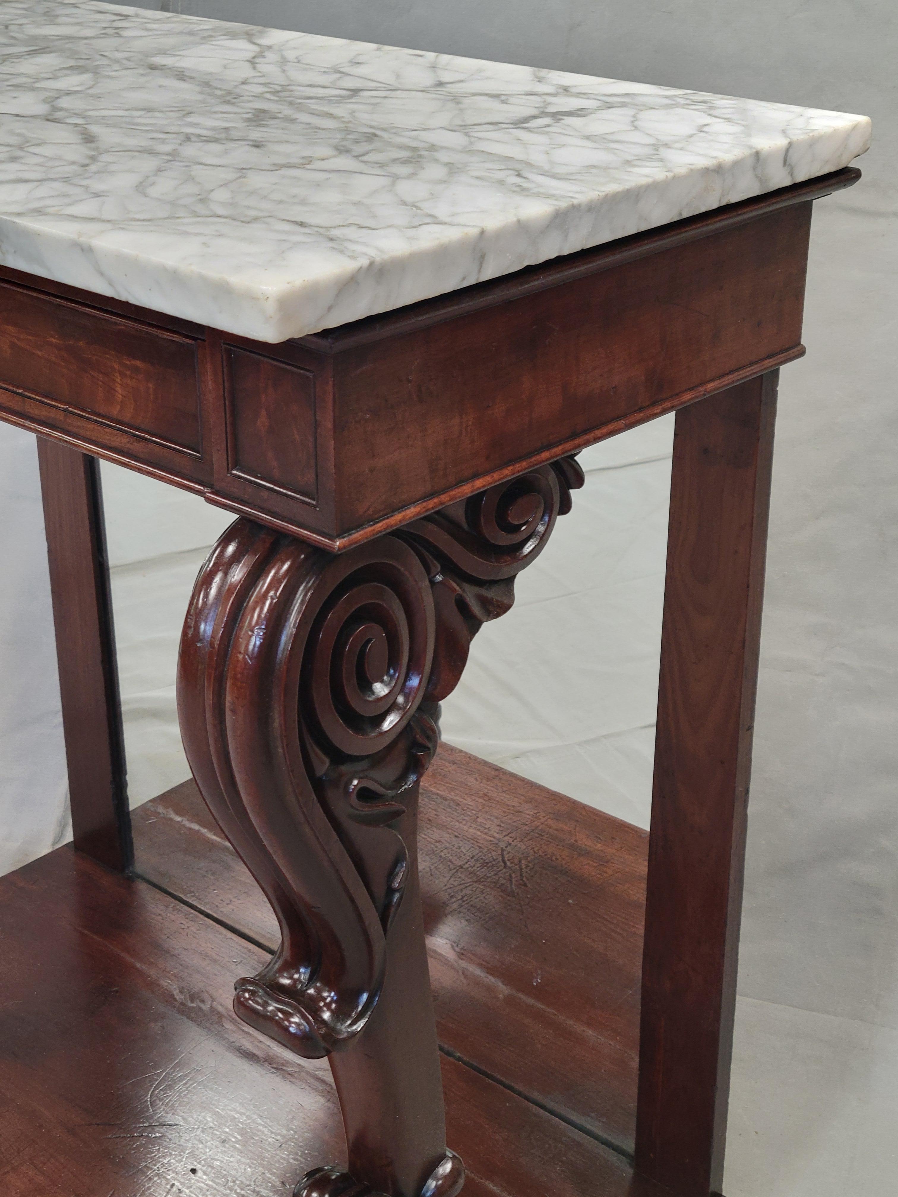 British Antique 19th Century Mahogany Console Table With Carrara Marble Top For Sale