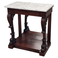 Antique 19th Century Mahogany Console Table With Carrara Marble Top