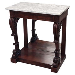 Antigua Mesa Consola de Caoba del Siglo XIX con Tapa de Mármol de Carrara