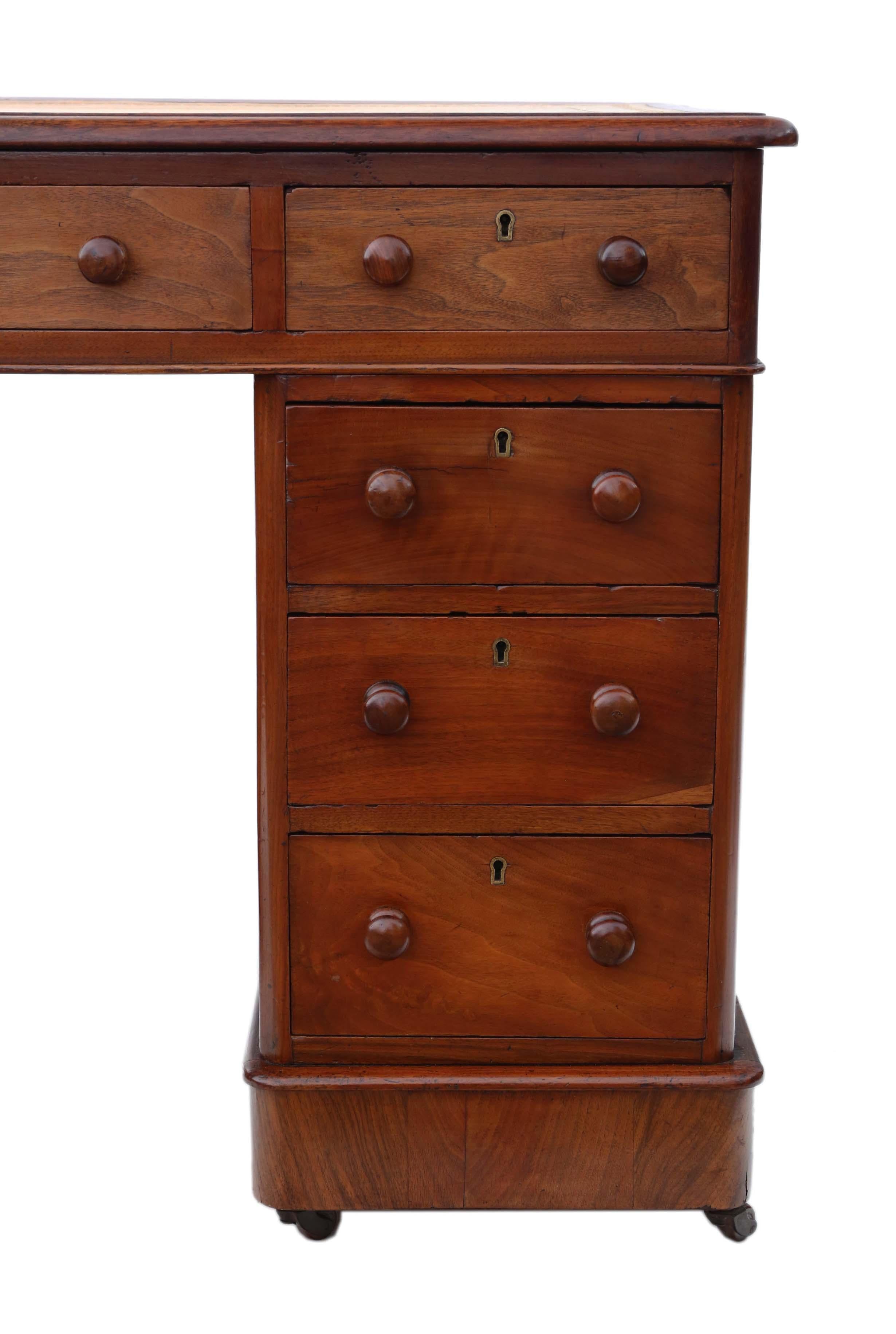 Antique 19th Century Mahogany Desk Writing Dressing Table Twin Pedestal In Good Condition In Wisbech, Cambridgeshire