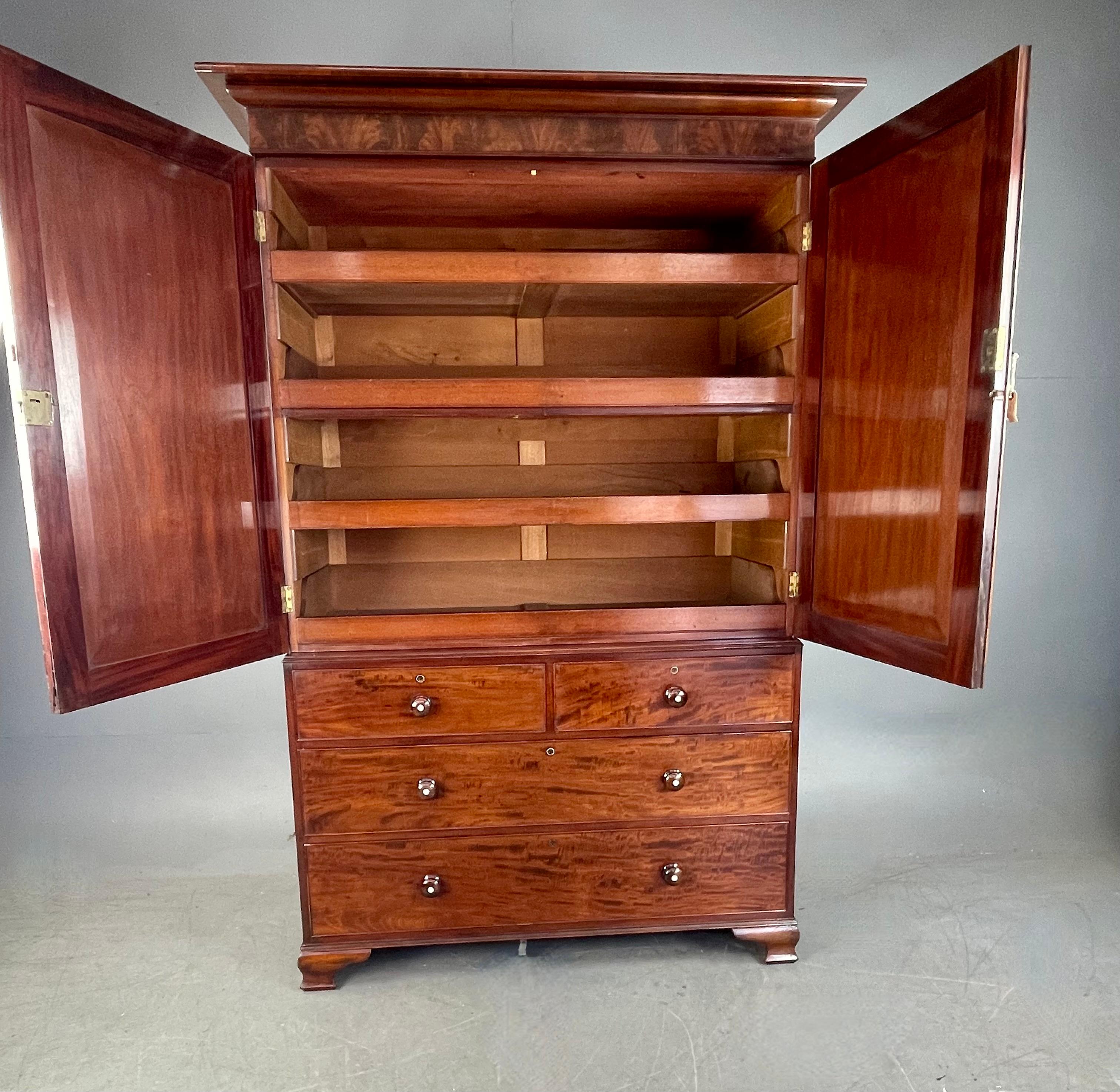 Regency Antique 19th century mahogany linen press wardrobe armoire  For Sale