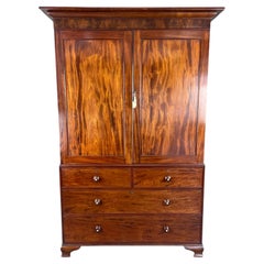 Vintage 19th century mahogany linen press wardrobe armoire 