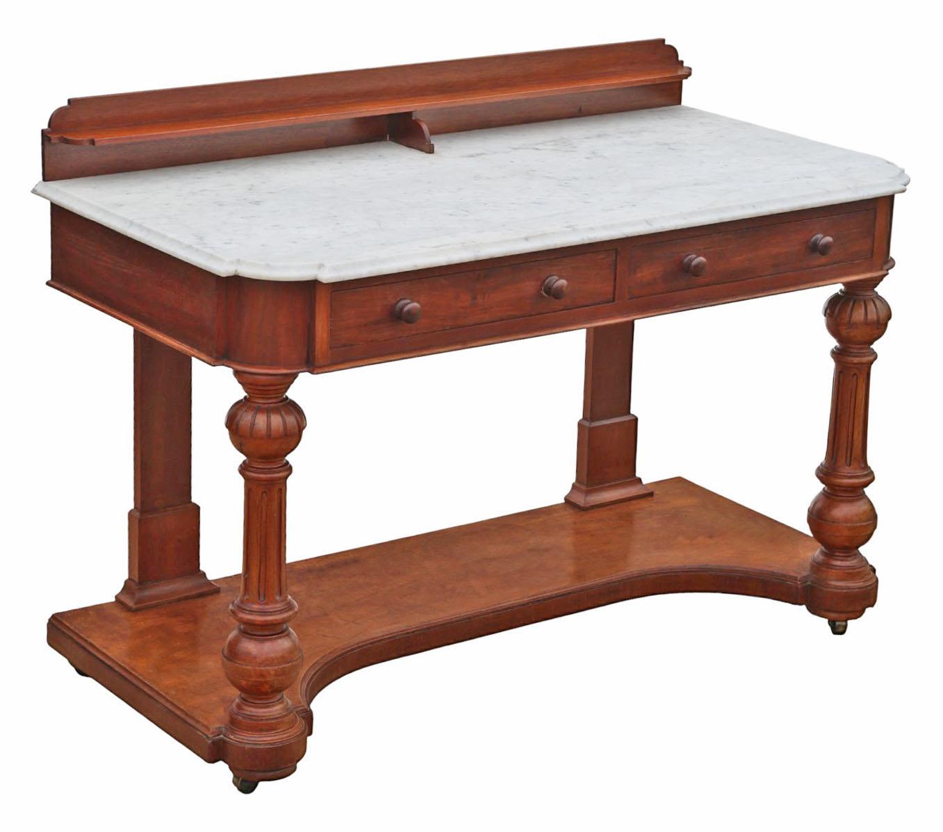 Ancienne table de toilette à deux tiroirs en acajou et marbre du XIXe siècle Bon état - En vente à Wisbech, Cambridgeshire