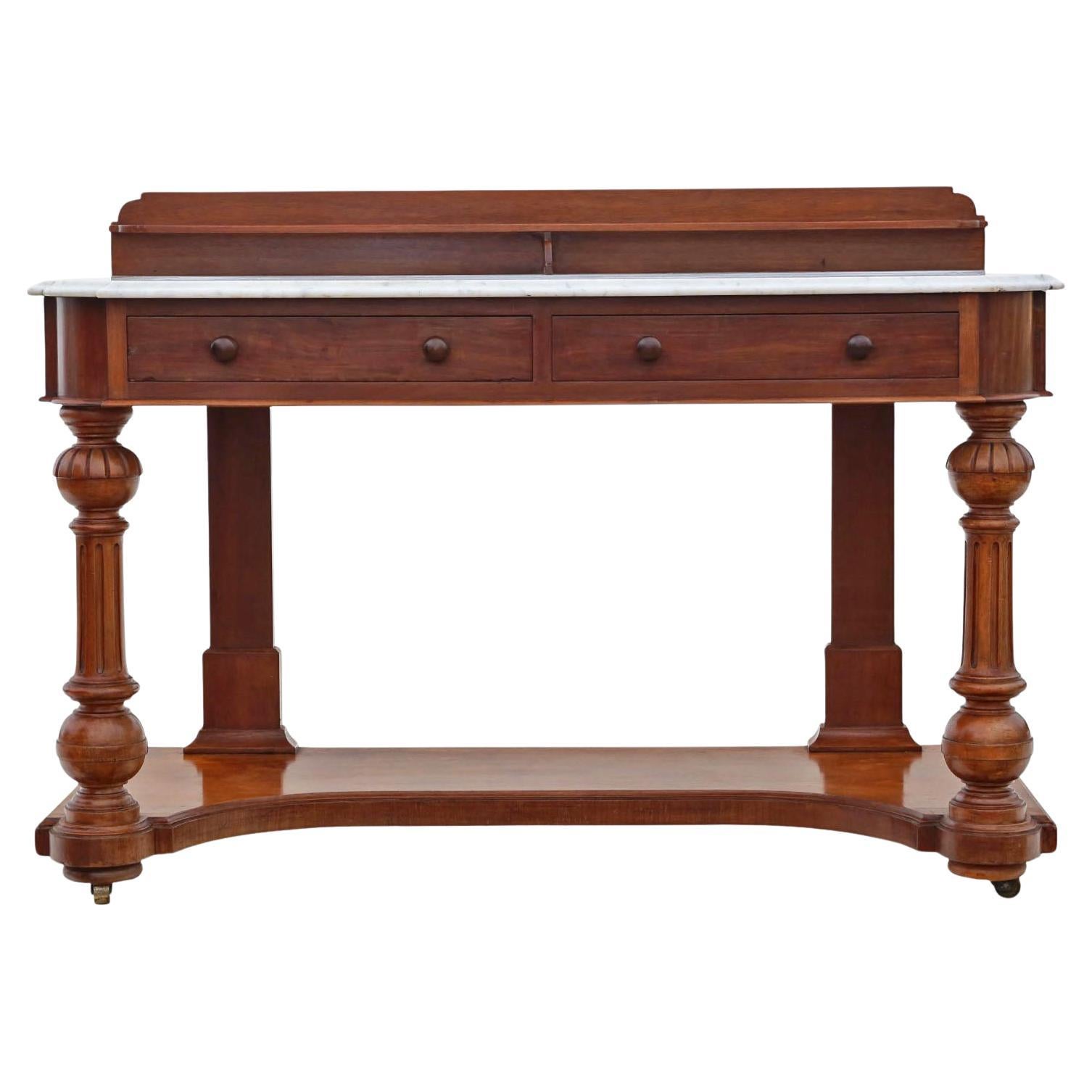 Ancienne table de toilette à deux tiroirs en acajou et marbre du XIXe siècle