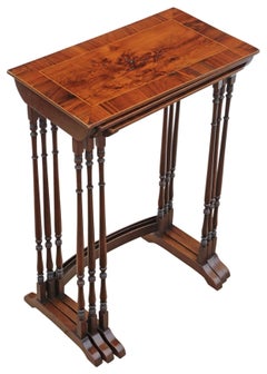 Antique 19th Century Mahogany Nest of 3 Tables – Yew Veneer Tops, Fine Quality