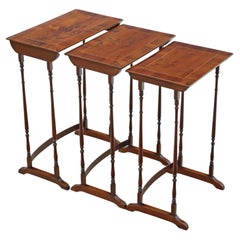Antique 19th Century Mahogany Nest of 3 Tables – Yew Veneer Tops, Fine Quality