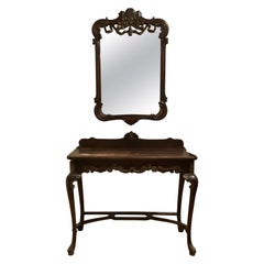 Antique 19th Century Mahogany Ribbon in the Wind Console Table and Mirror