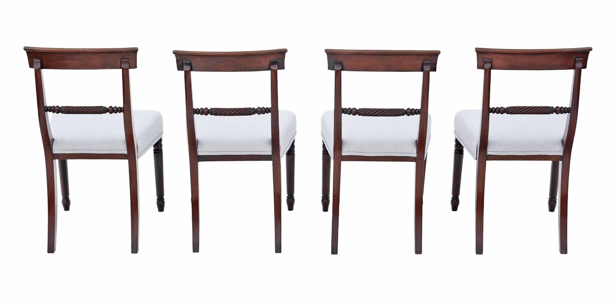 Antico set di 4 sedie da pranzo in mogano del Century Furniture - Mobili di alta qualità

Un raro reperto decorativo, questo set di quattro sedie da pranzo in mogano dell'inizio del XIX secolo è ricco di età, carattere e patina. Con una nuova