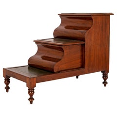 Used 19th Century Mahogany Tooled & Gilded Leather Library Steps Commode 1860