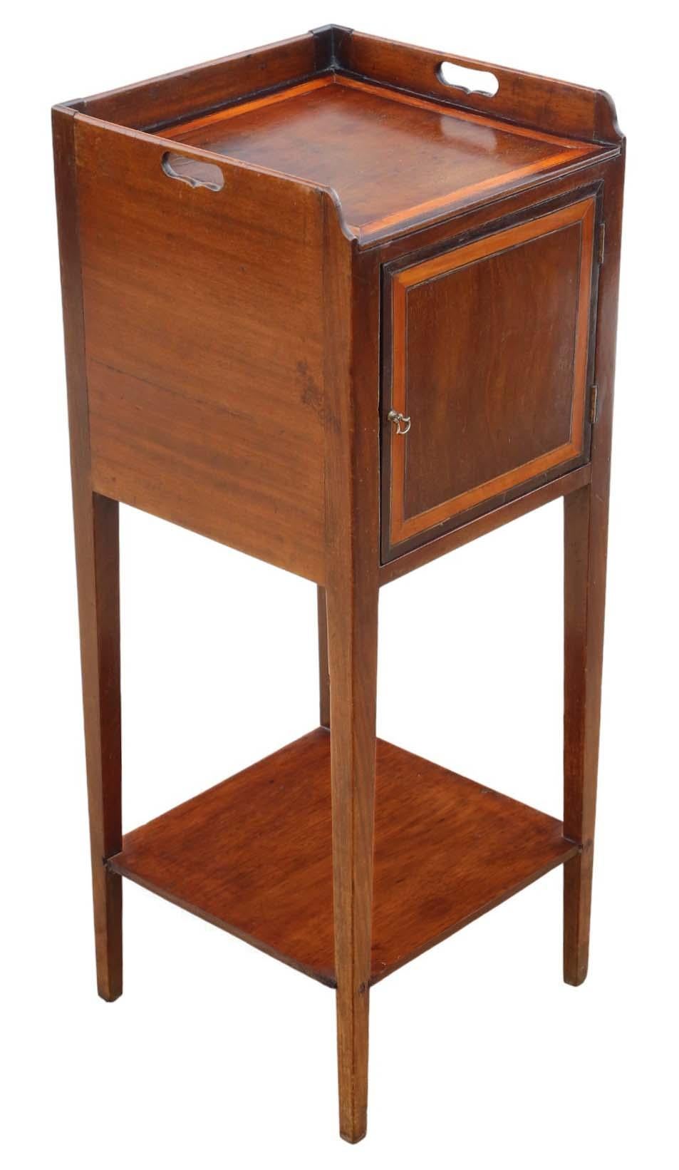 Antique 19th Century Mahogany Tray Top Nightstand Washstand Bedside Table For Sale 2
